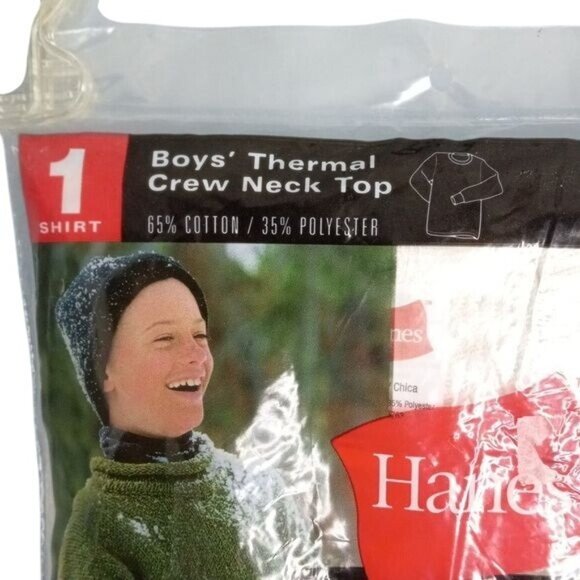 Hanes S 6/8 Boys Thermal Underwear Crew Neck Top Shirt NEW Waffle Weave NEW - Picture 3 of 5